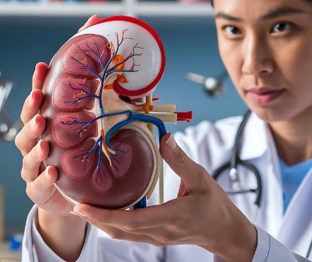 Doctor holding kidney model explaining treatment – Best Urology Specialist for Kidney Stones in Pitampura